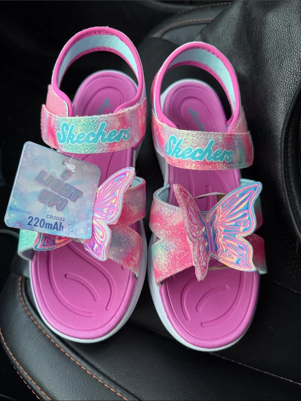 Skechers Girls' Pink Light-Up Butterfly Sandals Size 3